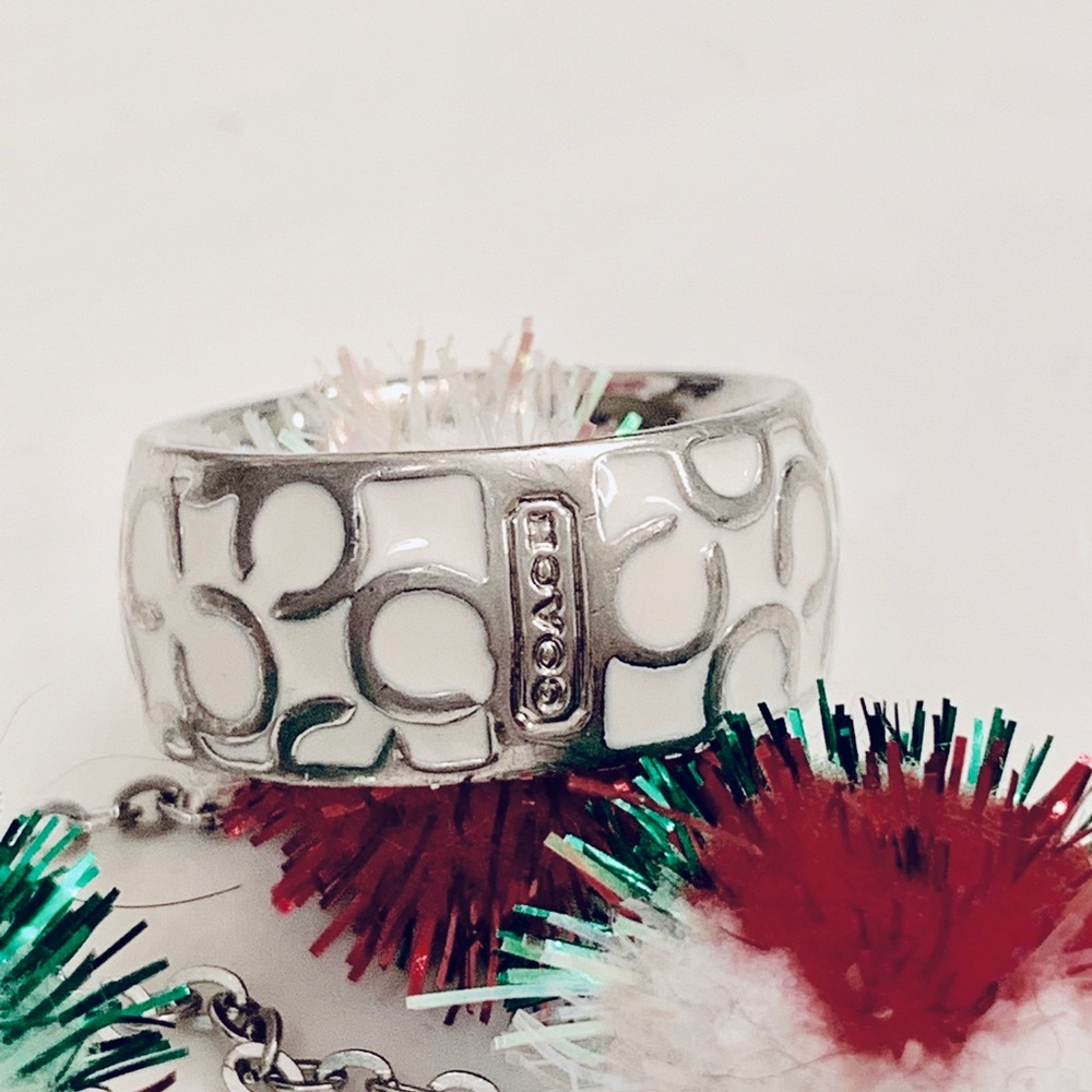 Coach Miranda enamel signature ring - white size 8